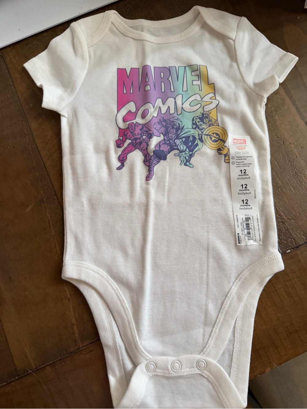 Marvel comics white short sleeve bodysuit infant toddler baby size 12 months